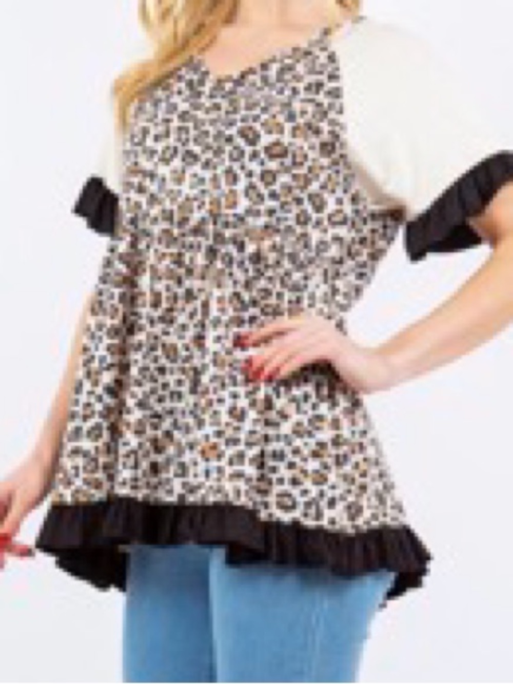 M oversized Celeste Leopard Print Ruffle Sleeve Tunic -